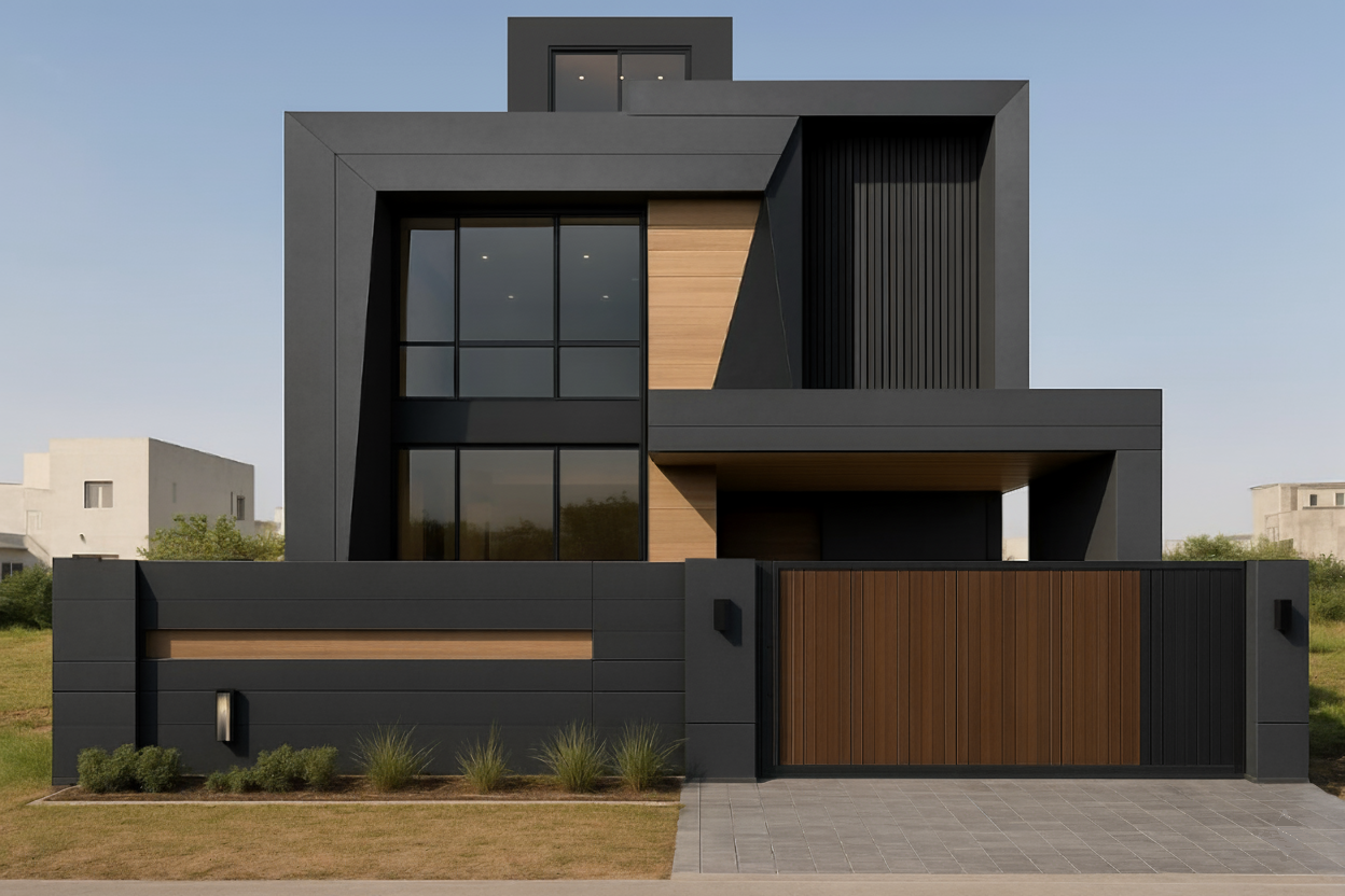 Modern 3D Elevation Proposal with a charcoal grand finish.